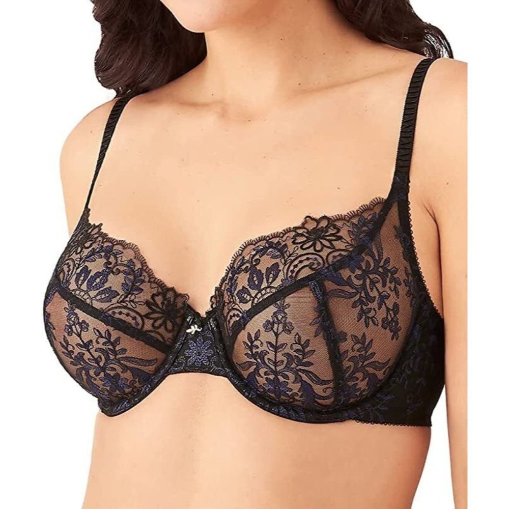 WACOAL Scene Stealer Lace Underwire Bra Black 32DD #855312 NEW - Picture 2 of 13